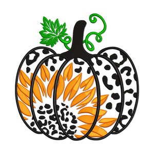 Leopard Print Sunflower Pumpkin Embroidery Design (Digital File)