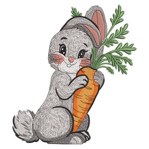 Cute Bunny Embroidery Design, Easter Rabbit with Carrot Machine Embroidery, Adorable Animal embroidery , Spring Bunny Embroidery File