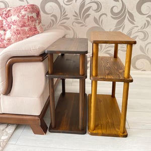 Small Places Natural Real Wood Narrow Side Table for Couch Living Room, 3 tier Bed Side Table for Nightstand for Books, Glass 10" width image 7