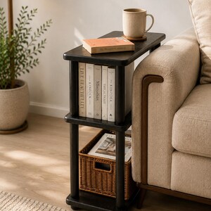 Solid Wood Narrow Couch Side Table, Narrow End Table, Handmade 3 Tier Sofa Table, Slim Bedside Nightstand, Pine Wood Small Space Furniture image 12