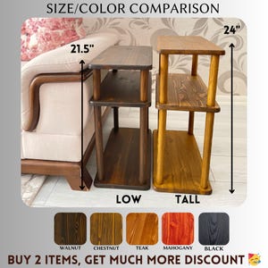 Tavolino da caffè nero a 3 ripiani stretto, tavolino laterale in legno da 10 pollici, comodino con contenitore, tavolo da soggiorno per appartamento, sottile, basso, alto