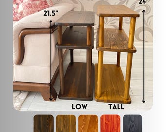 3-Tier Black Coffee Table Narrow, Wood Side Table 10 inch, Bedside Table with Storage, Livingroom Table for Apartment, Slim, Low, Tall