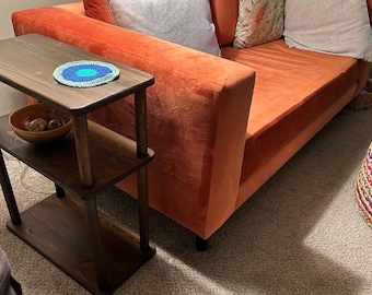 Walnut Narrow Side Table  3 tier Couch Small Places Natural Real Wood Narrow Side Table Living Room, Bed Side Table for Books