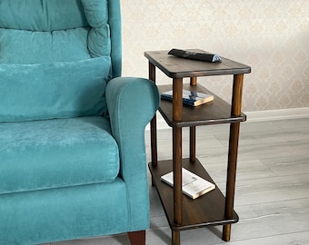 Mesa alta de 3 níveis para poltrona, estreita, com 25 cm de largura, ideal para sofás reclináveis e espaços pequenos. Prateleira alta e fina para armazenamento ao lado da cama.