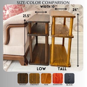 Small Places Natural Real Wood Narrow Side Table for Couch Living Room, 3 tier Bed Side Table for Nightstand for Books, Glass 10" width image 5