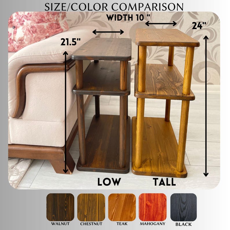 Small Places Natural Real Wood Narrow Side Table for Couch Living Room, 3 tier Bed Side Table for Nightstand for Books, Glass 10" width image 5