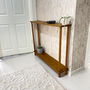 Entryway Tall Console Table, Slim Long Hallway Stand, Narrow Console Table Wood 2 Tier with Storage Shelf, Walnut, Mid Century Console