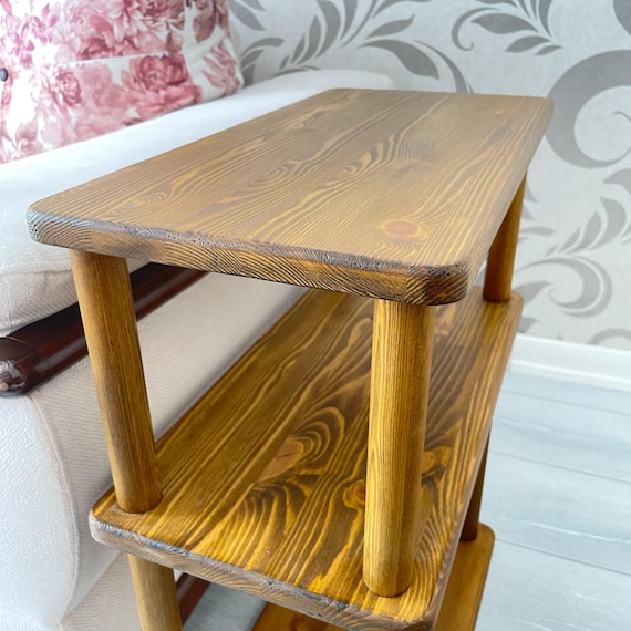 3-Stöckiger Schwarzer Couchtisch Schmal, Holz Beistelltisch 26 cm, Nachttisch mit Aufbewahrung, Wohnzimmertisch für Wohnung, schlank, niedrig, hoch