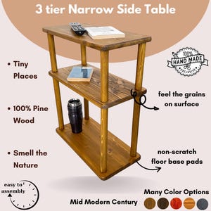Mesa auxiliar estrecha de 3 niveles para sofá, sillón y sillón