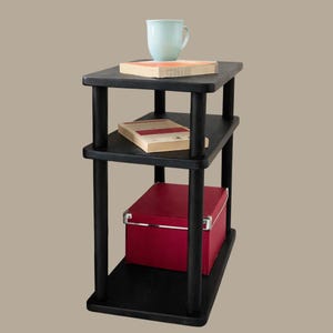 Mesa de centro estrecha de 3 niveles, color negro, de madera, de 25 cm, con espacio de almacenamiento, para sala de estar, apartamento, delgada, baja y alta.