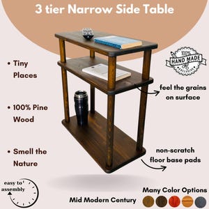 Small Places Natural Real Wood Narrow Side Table for Couch Living Room, 3 tier Bed Side Table for Nightstand for Books, Glass 10" width image 9