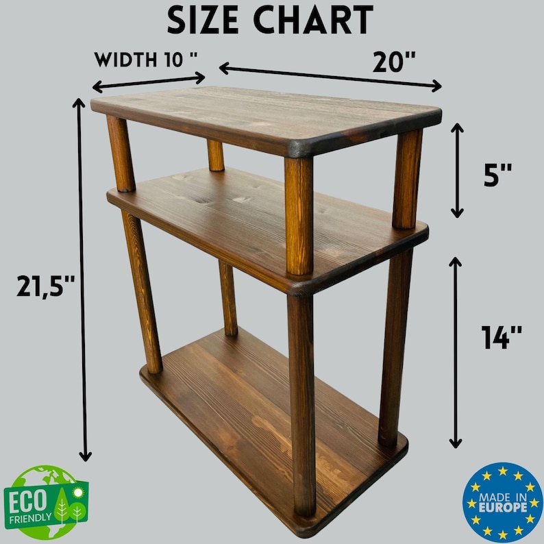 Small Places Natural Real Wood Narrow Side Table for Couch Living Room, 3 tier Bed Side Table for Nightstand for Books, Glass 10" width image 15