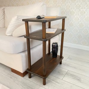 Armchair High 3 Tier Tall Side Table, 10 Inch Width Narrow Coach, Recliner, Sofa Table for Small Spaces, Tall Thin Bedside Storage Shelf