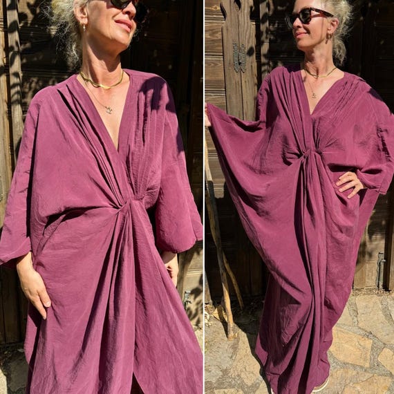 oversized kimono dress Black Oversized Kimono Kaftan | Resort Cover Up | Boho Beach Robe |  Handmade Vacation Wear