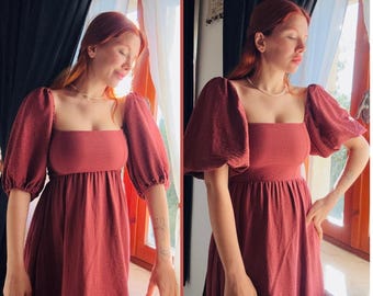 Puff Sleeve Linen Dress, Off Shoulder Dress, Long Boho Dress, Maxi Linen Dress, Summer Long Dress, Bohemian Dress, Linen Dress