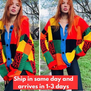 Patchwork Cardigan, Oversized Colourful Cardigan