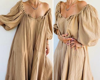 Long Boho Dress, Off Shoulder Dress, Cotton Dress, Summer Long Dress, Dress, Bohemian Dress, Flowy Dress, Boho Dress, Muslin Dress