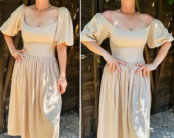 Puff Sleeve Linen Dress, Cottage Linen Dress, Victorian Linen Dress, Long Boho Dress, Maxi Linen Dress, Summer Long Dress, Flowy Linen Dress