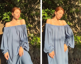Long Boho Dress, Off Shoulder Dress, Cotton Dress, Summer Long Dress, Dress, Bohemian Dress, Flowy Dress, Boho Dress, Muslin Dress