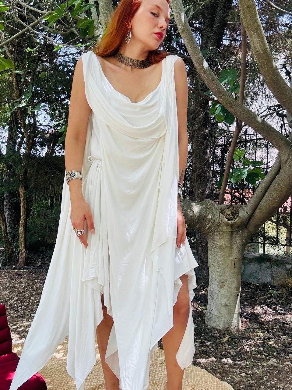 boho greek dress Linen Gauze Goddess Dress: Boho Sacred Wedding, Maternity, Egyptian Resort Wear