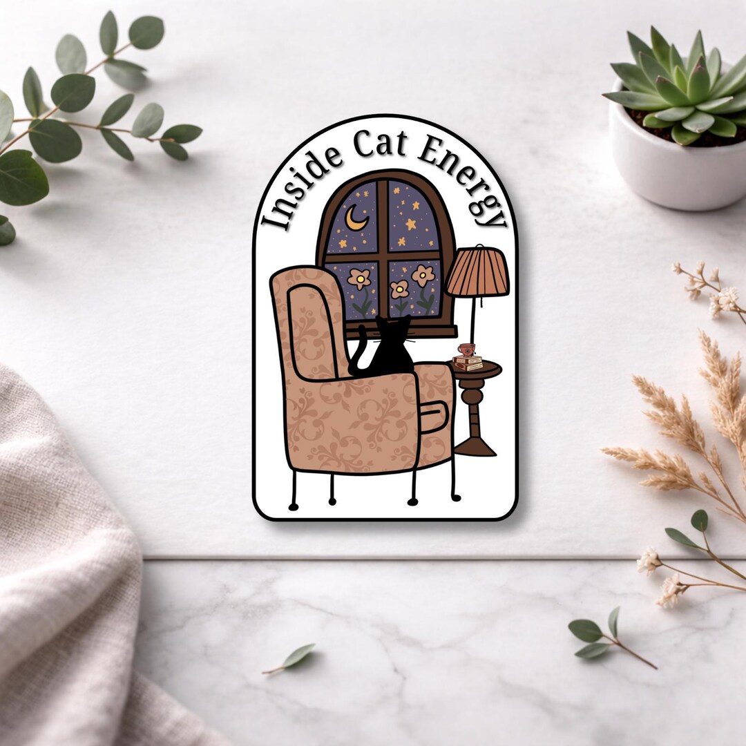Inside Cat Energy Sticker, Cozy Introvert Vinyl Decal, Black Cat Lover ...