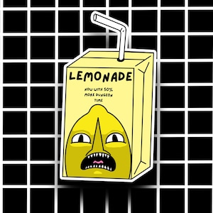 Lemongrab Lemonade Juice Box Sticker – Funny Adventure Time Cartoon Decal for Laptop, Water Bottle, or Phone
