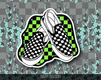 Green Checker Slip-On Shoes Sticker | Skater Vinyl Decal | Alternative Aesthetic Laptop, Water Bottle sticker