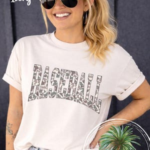 Comfort Colors Baseball Mom Tee, Camo Varsity Graphic Shirt image 3