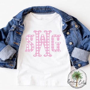 Pink Gingham Initial Shirt, Personalized Preppy Girls Tee, Girls Boutique Monogram Shirt