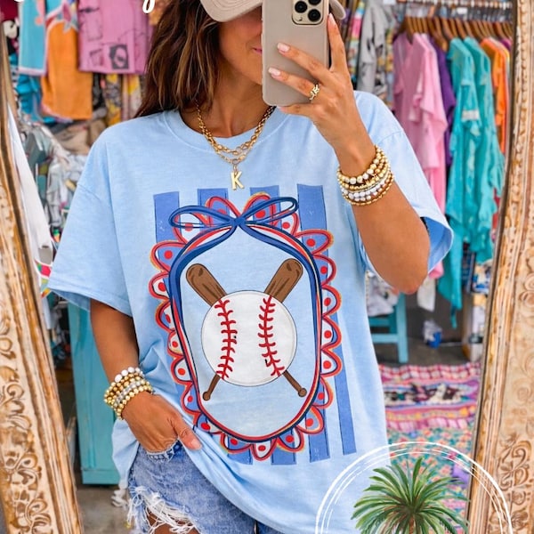 Comfort Colors Baseball Mom Shirt, Patriotic Coquette Bow Tee