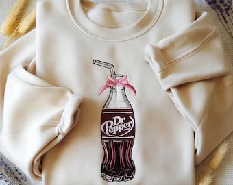 Embroidered Dr Pepper Sweatshirt, Pink Bow Soda Bottle, Soda Lover Tee