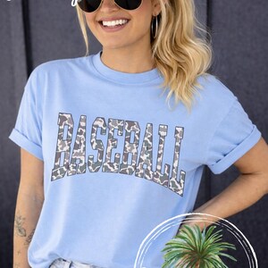 Comfort Colors Baseball Mom Tee, Camo Varsity Graphic Shirt image 2