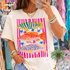 Comfort Colors Preppy Fish Graphic Tee, Coastal Summer Beach Shirt