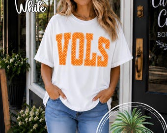 Comfort Colors Vols Shirt, Orange Polka Dot Football Tee