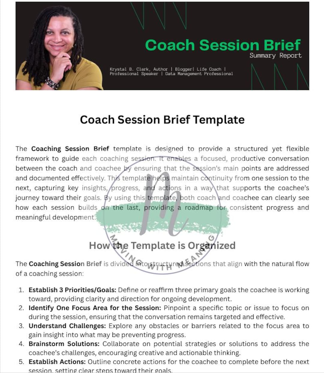 Coaching Session Design Coach Session Brief Template - Etsy