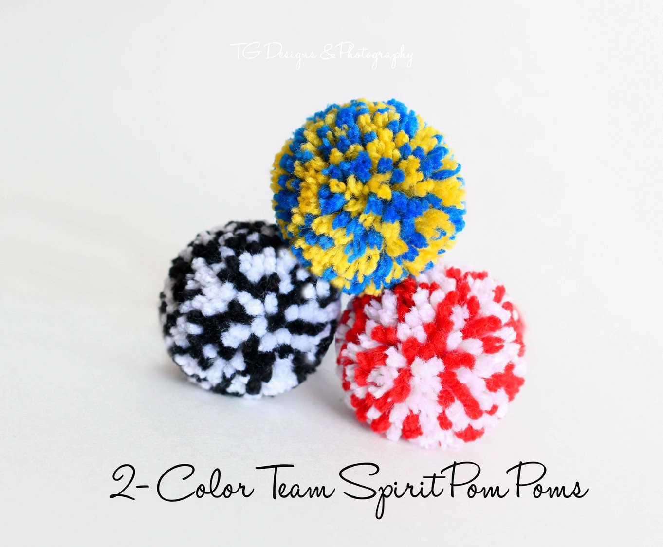 Team School Spirit Yarn POM POMS Decorative Yarn Poms, Team Color Pom Poms,  2 Color Poms 