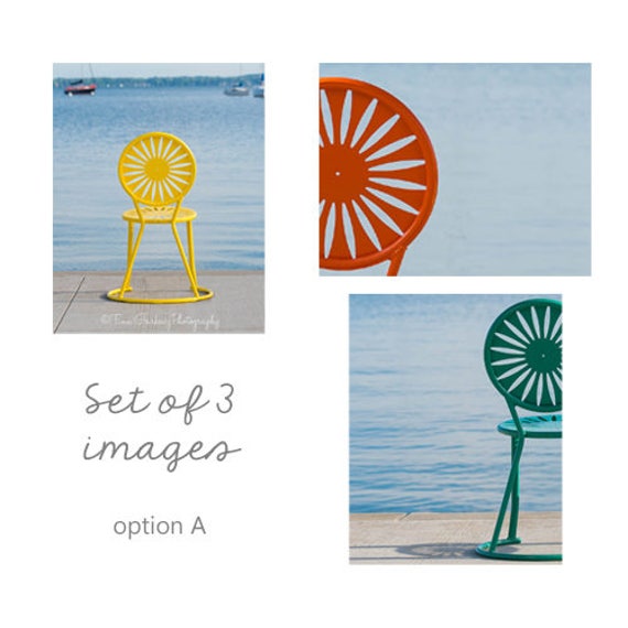 Art Photography Uw Terrace Sunburst Chairs Lake Mendota Prints Madison Wisconsin Set Of 3 Images