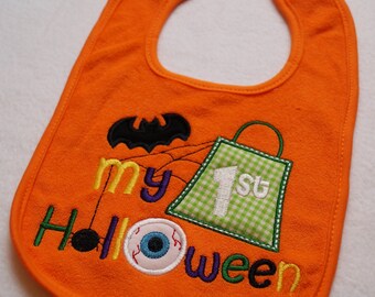 Babies First Halloween Bib, First holiday, My First Halloween, Baby or Toddler Bib, Bat, Trick or Treat, Halloween Bib, Personalized bib