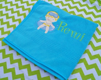Embroidered Beach Towel, Boy Towel, Swimming Towel, Personalized Towel, Pool Towel, Applique, Gift for Kids, Summer Gift, Bath Towel, Decor