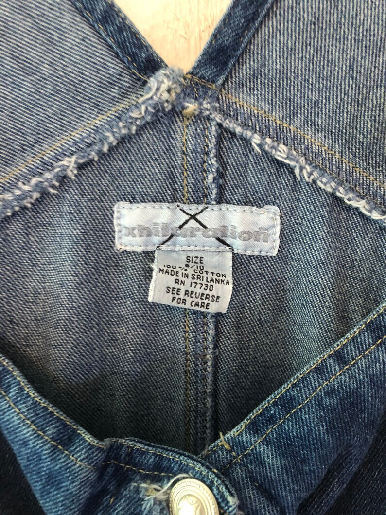 Vintage 90s Blue Denim Silver Button Down Overall Short Jean Skirt Skort size SM