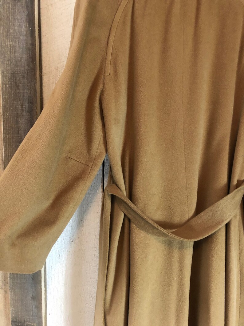 Vintage 70s Camel Beige 100/% Cashmere Chic Wide Notched Collar Wrap Trench Coat ML