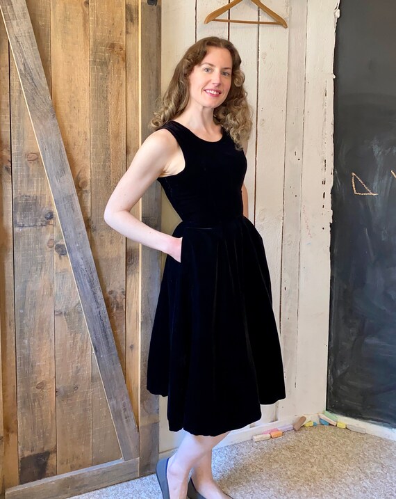 black velvet fit and flare dress