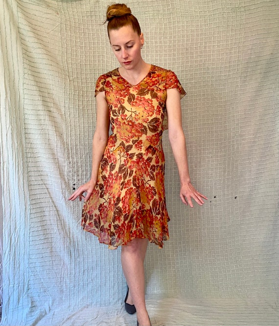 1920s Vintage Antique Orange Floral Silk Chiffon … - image 2