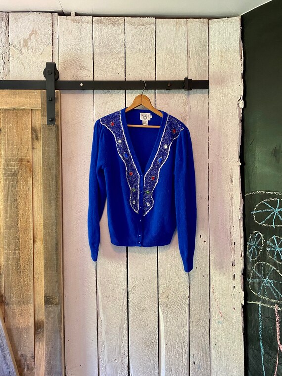 Stunning! Vintage 1980\u2019s Bejeweled Rhinestone Studs Jeweled Black Sweater