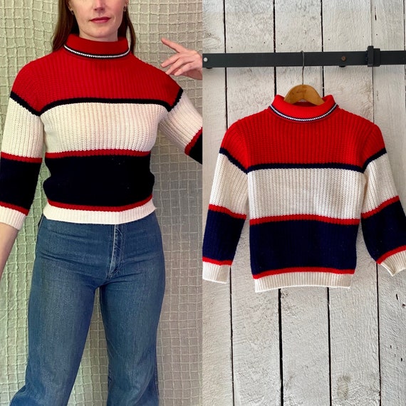 Vintage 60s Red White Stripe Mid Century Turtlene… - image 1