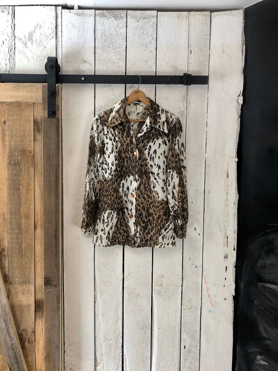 Vintage 60s Disco Beige Leopard Animal Print Lurex