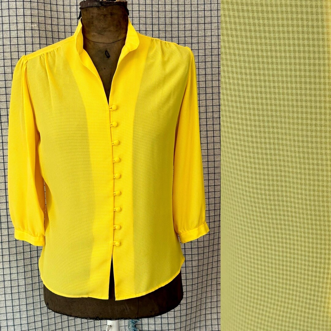 Vintage 80s 90s Yellow Orange Green Cape Sleeve Kaftan Angel Sleeve Blouse 16 18 L