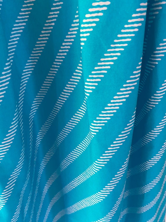 Vintage 80s Teal White Cotton Stripe Full Pleated… - image 6