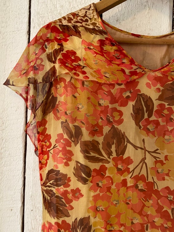 1920s Vintage Antique Orange Floral Silk Chiffon … - image 7