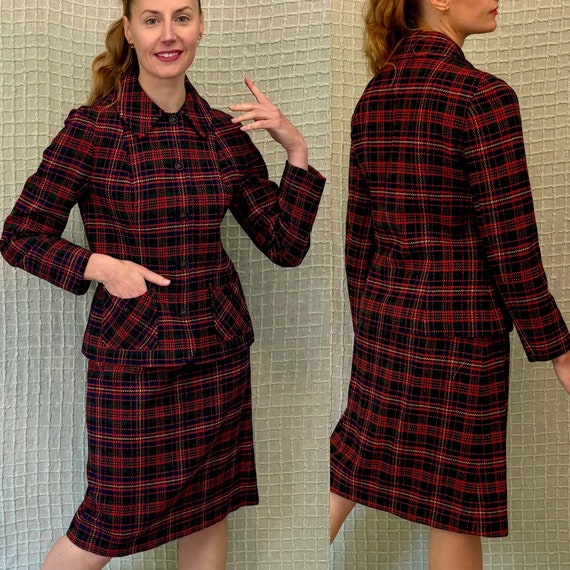 Plaid wool skirt suit sale